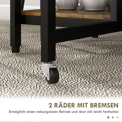 Extendable Folding Dining Table Rectangular Mobile Kitchen Table for 2-6 Persons with 2 Open Shelves Dining Table 140cm x 80cm x 75cm Rustic Brown