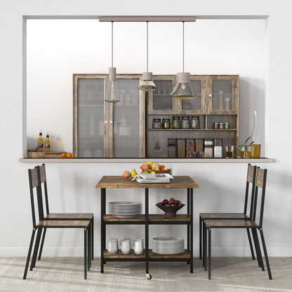 Extendable Folding Dining Table Rectangular Mobile Kitchen Table for 2-6 Persons with 2 Open Shelves Dining Table 140cm x 80cm x 75cm Rustic Brown