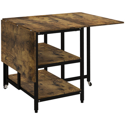 Extendable Folding Dining Table Rectangular Mobile Kitchen Table for 2-6 Persons with 2 Open Shelves Dining Table 140cm x 80cm x 75cm Rustic Brown