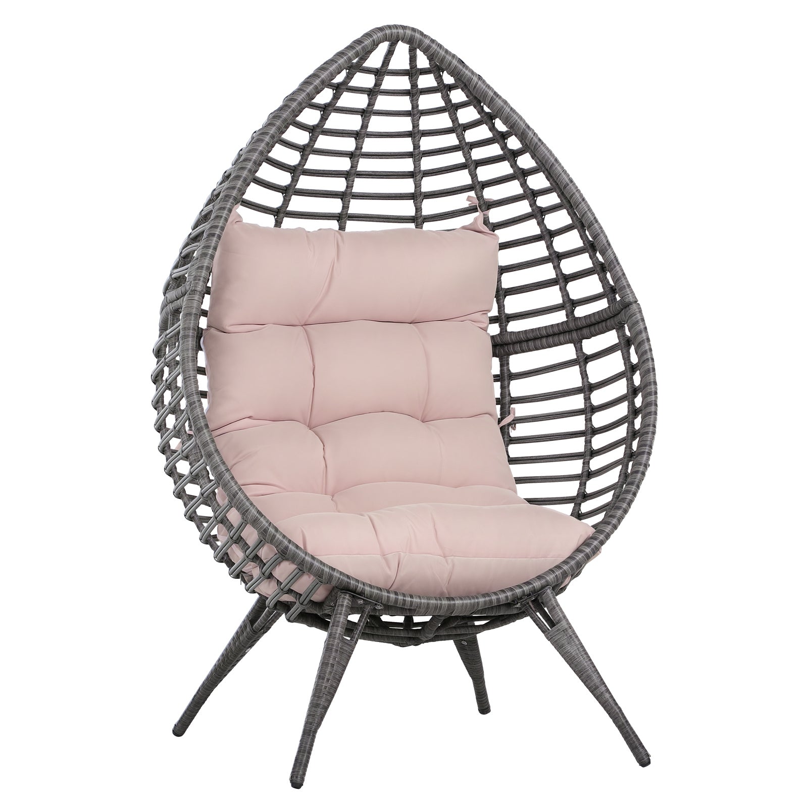 Outdoor Rattan Armchair with Gray and Beige Cushion Droplet Shape Boho Chic Style 101x89x156cm