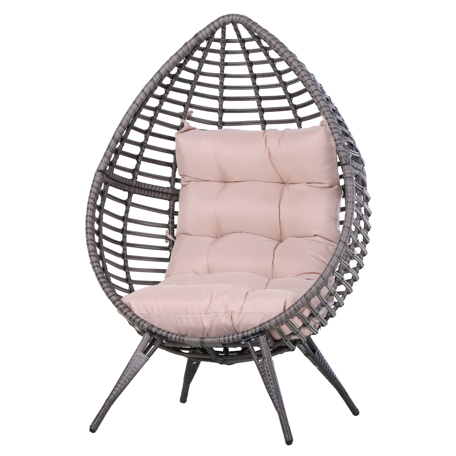 Outdoor Rattan Armchair with Gray and Beige Cushion Droplet Shape Boho Chic Style 101x89x156cm