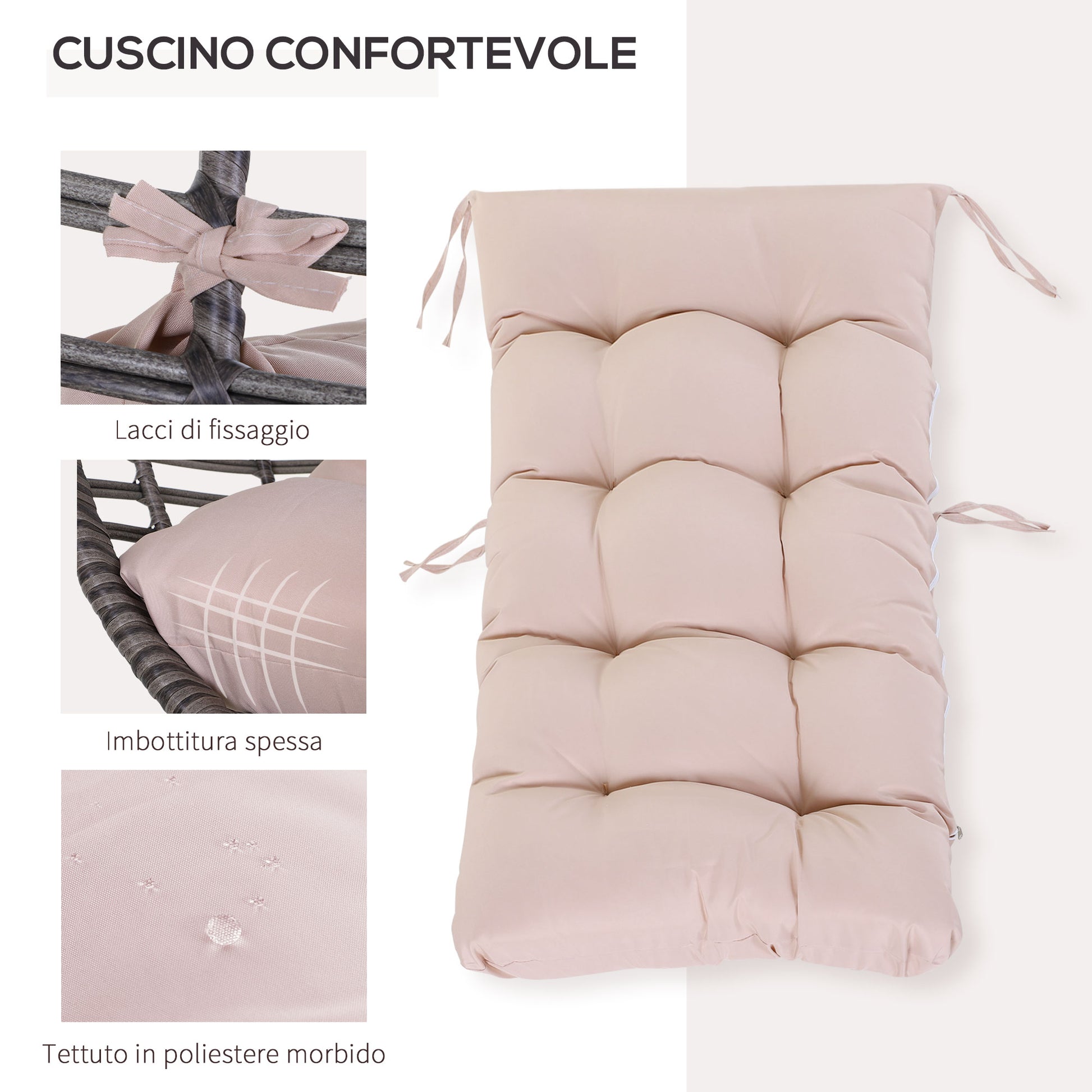 Outdoor Rattan Armchair with Gray and Beige Cushion Droplet Shape Boho Chic Style 101x89x156cm