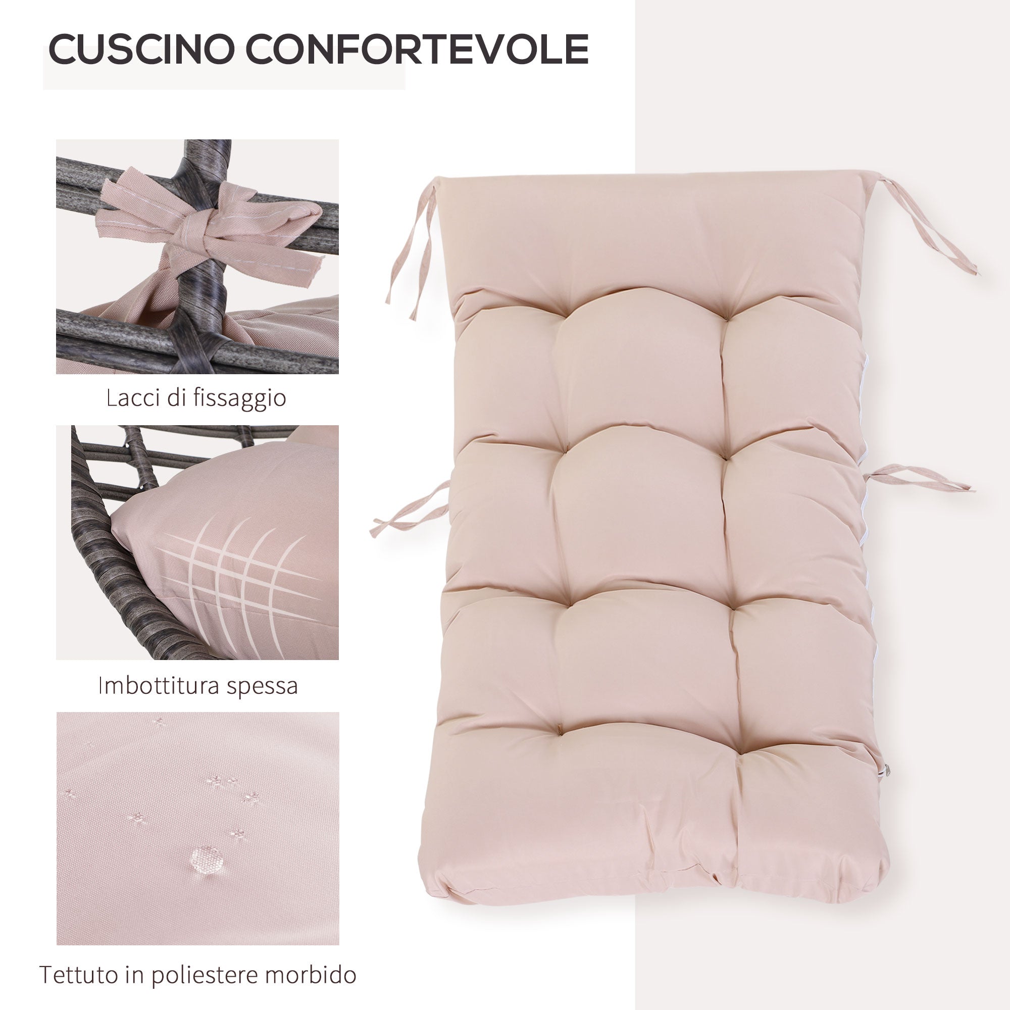 Outdoor Rattan Armchair with Gray and Beige Cushion Droplet Shape Boho Chic Style 101x89x156cm