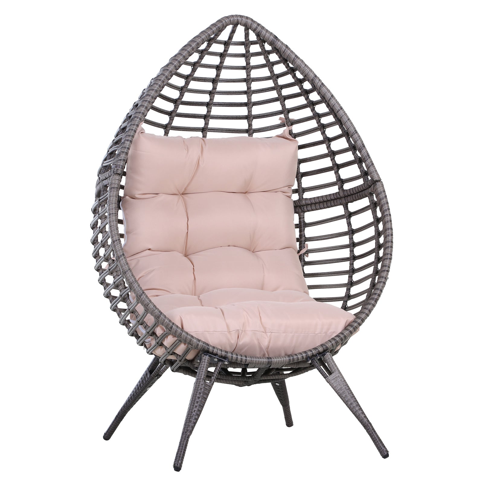 Outdoor Rattan Armchair with Gray and Beige Cushion Droplet Shape Boho Chic Style 101x89x156cm