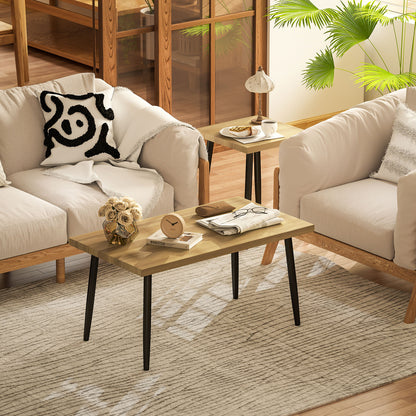 Coffee Table 2-Piece Set Side Table with Steel Frame, Living Room Coffee Table for Natural Wood Living Room
