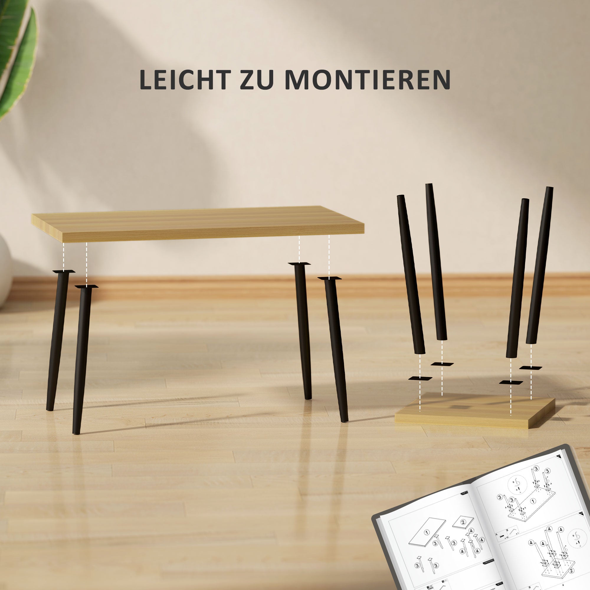 Coffee Table 2-Piece Set Side Table with Steel Frame, Living Room Coffee Table for Natural Wood Living Room