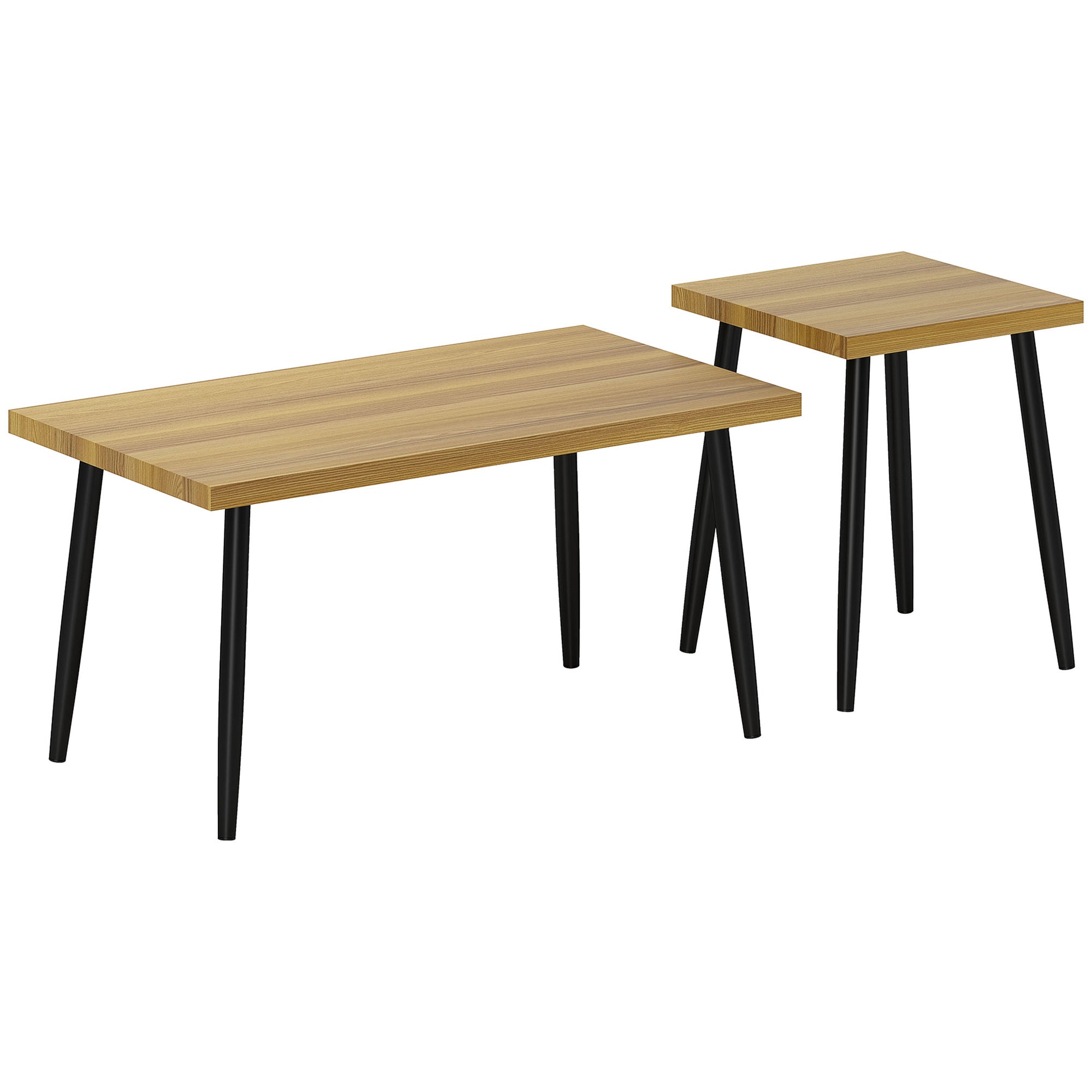 Coffee Table 2-Piece Set Side Table with Steel Frame, Living Room Coffee Table for Natural Wood Living Room