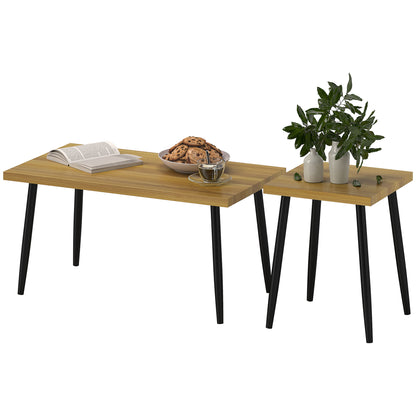 Coffee Table 2-Piece Set Side Table with Steel Frame, Living Room Coffee Table for Natural Wood Living Room