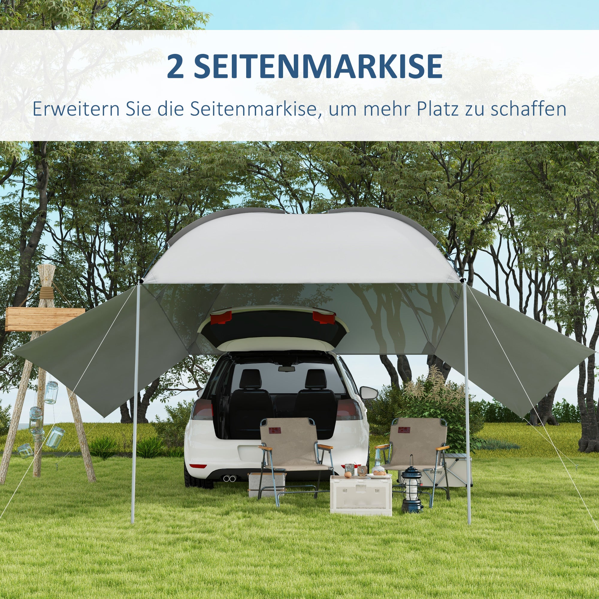 Rear Tent Car Awning Waterproof Car Awnings Tent incl. Steel Frame, Rain Shelter, Sun Shade, Lightweight Portable for Truck, RV, Van, Outdoor Camping Travel, 3 x 2.6 x 2.3-2.6 m