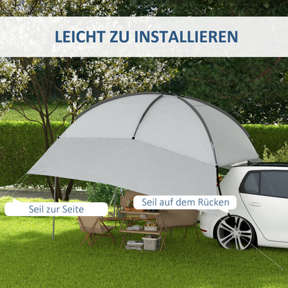 Rear Tent Car Awning Waterproof Car Awnings Tent incl. Steel Frame, Rain Shelter, Sun Shade, Lightweight Portable for Truck, RV, Van, Outdoor Camping Travel, 3 x 2.6 x 2.3-2.6 m