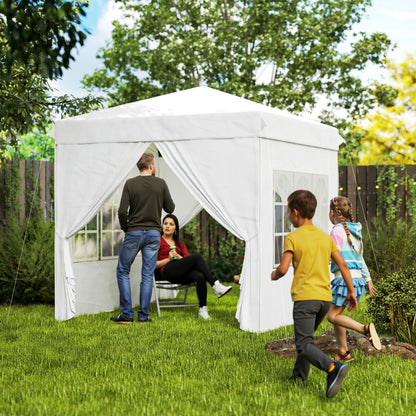 Pop-up Foldable Gazebo 2.5x2.5 m with 4 Anti-UV Side Walls and Carrying Bag for Camping Parties White