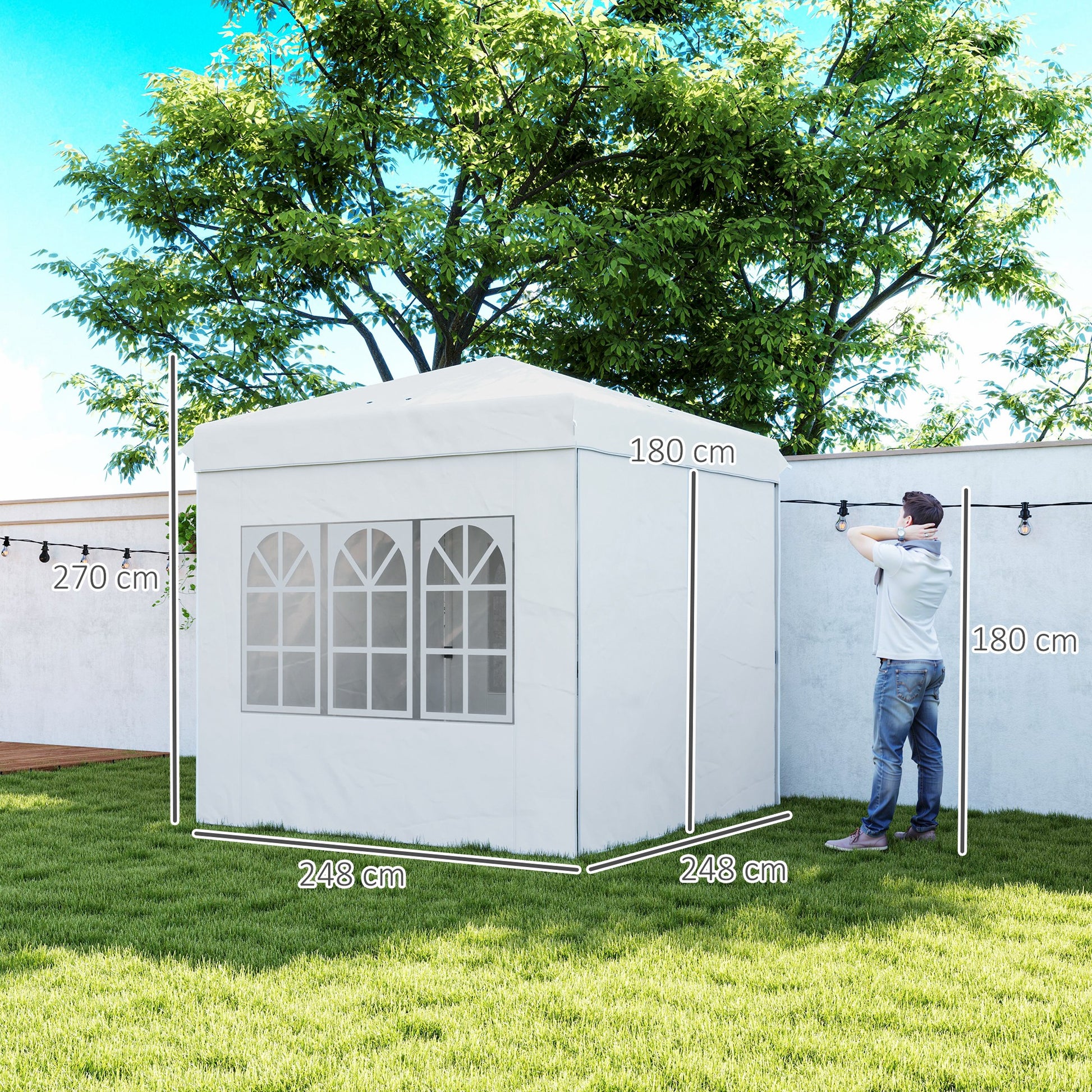 Pop-up Foldable Gazebo 2.5x2.5 m with 4 Anti-UV Side Walls and Carrying Bag for Camping Parties White