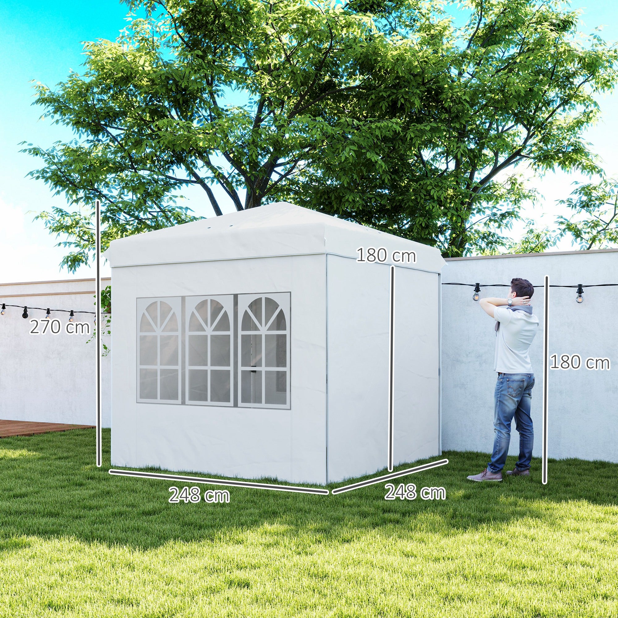 Pop-up Foldable Gazebo 2.5x2.5 m with 4 Anti-UV Side Walls and Carrying Bag for Camping Parties White