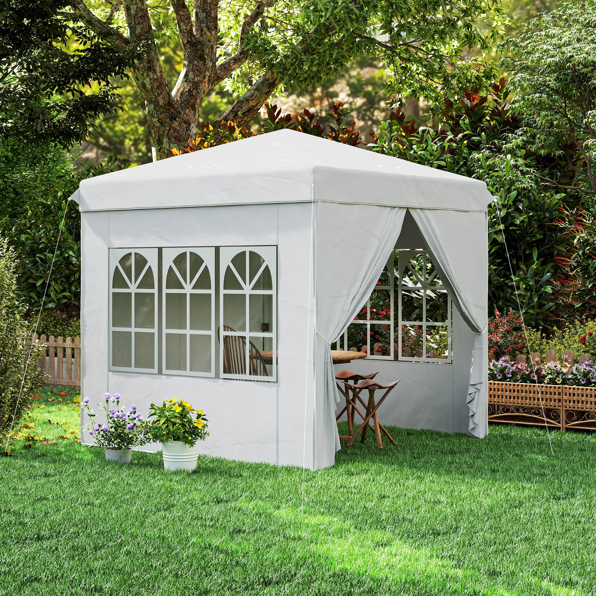 Pop-up Foldable Gazebo 2.5x2.5 m with 4 Anti-UV Side Walls and Carrying Bag for Camping Parties White
