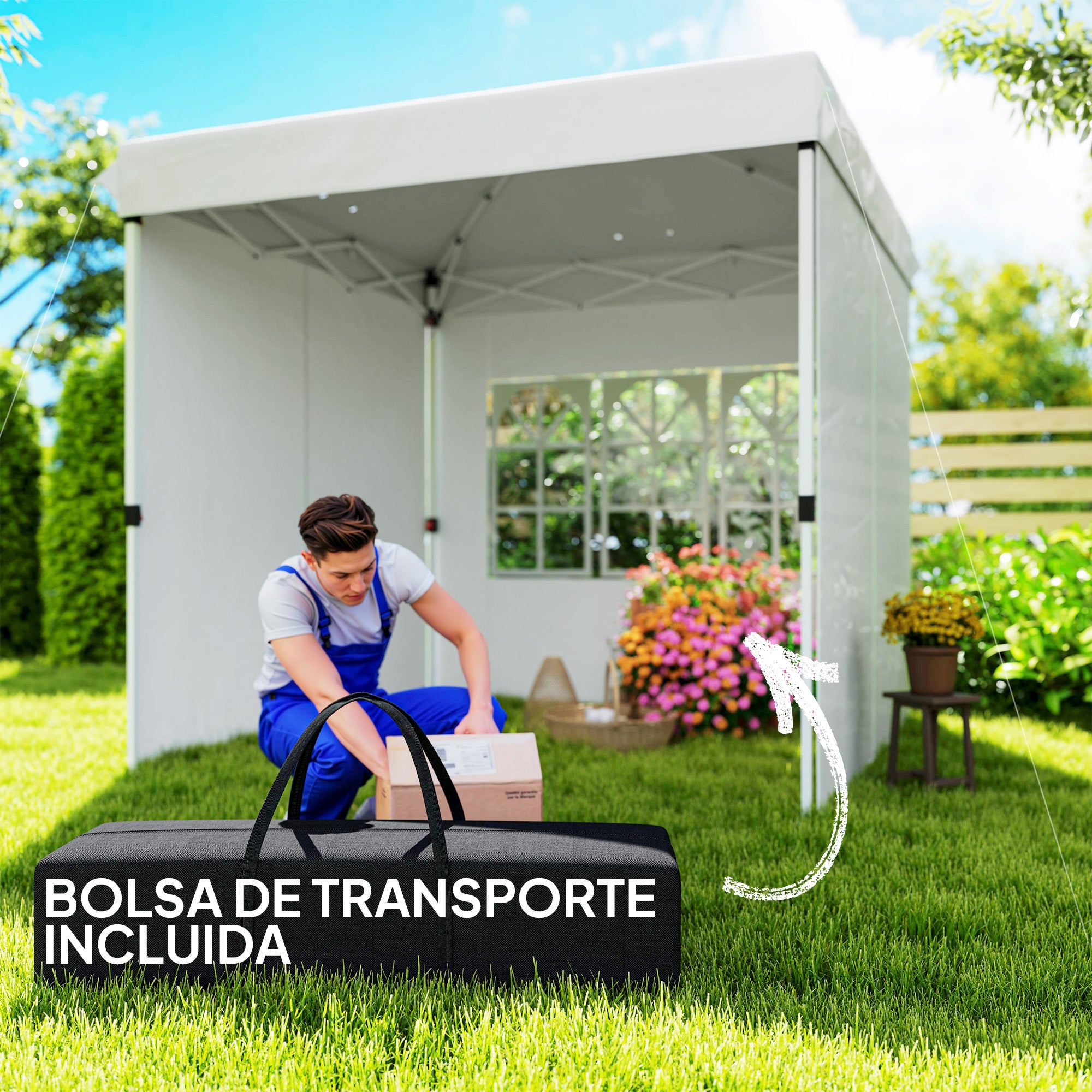 Pop-up Foldable Gazebo 2.5x2.5 m with 4 Anti-UV Side Walls and Carrying Bag for Camping Parties White