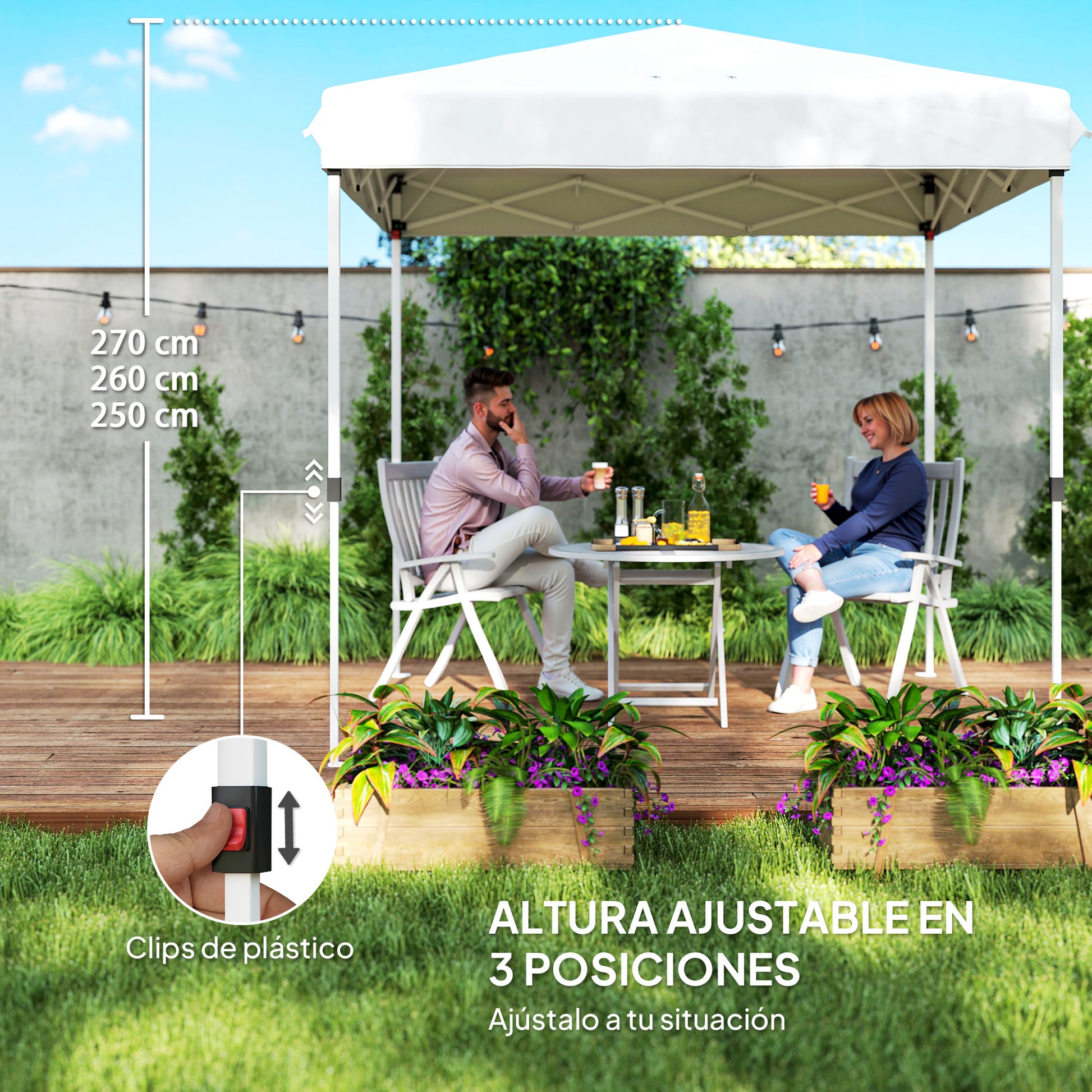 Pop-up Foldable Gazebo 2.5x2.5 m with 4 Anti-UV Side Walls and Carrying Bag for Camping Parties White