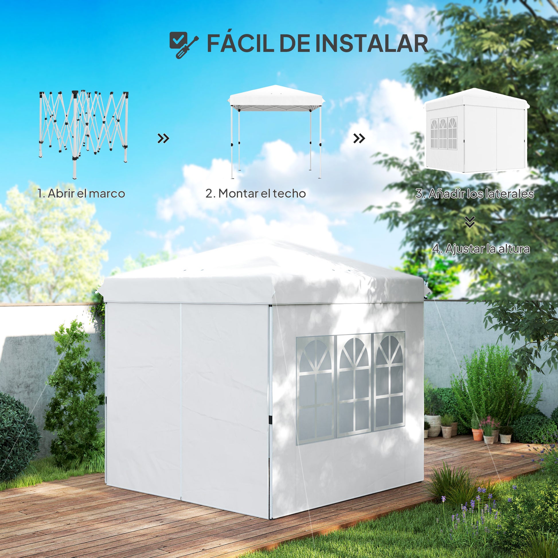 Pop-up Foldable Gazebo 2.5x2.5 m with 4 Anti-UV Side Walls and Carrying Bag for Camping Parties White