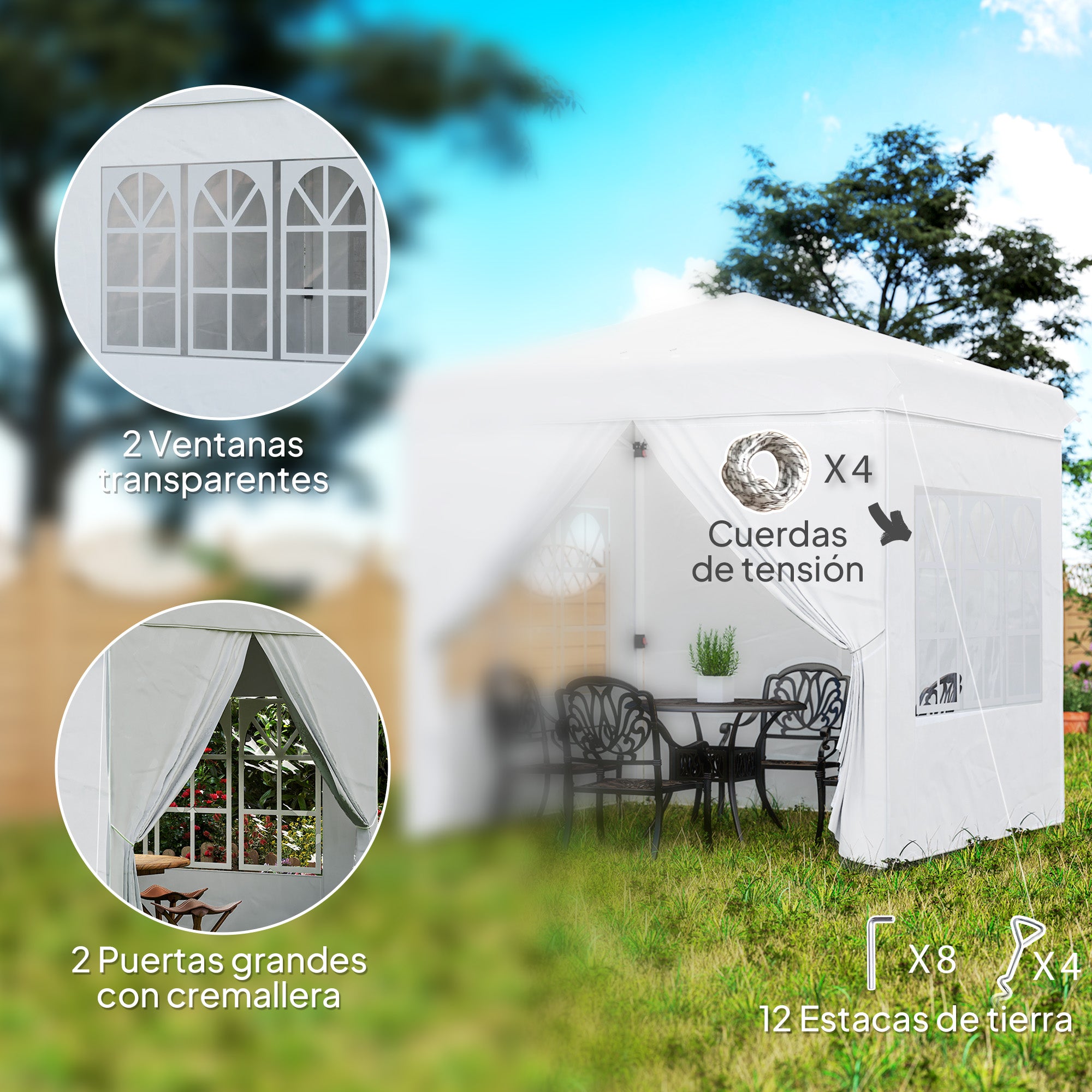 Pop-up Foldable Gazebo 2.5x2.5 m with 4 Anti-UV Side Walls and Carrying Bag for Camping Parties White