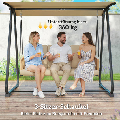 3-Seater Hollywood-Style Garden Swing with Adjustable Canopy, Removable Breathable Seat Cushion, Rattan Arms — UV30+ Protection, 794 lb Capacity, Sand