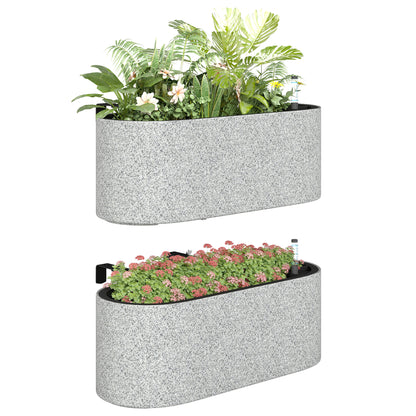 2-Pack Hanging Oval Planters with Self-Watering System, Drain Plug & Hooks — 42 x 16 x 15 cm (16.5 x 6.3 x 5.9 in), Light Gray