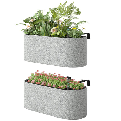 2-Pack Hanging Oval Planters with Self-Watering System, Drain Plug & Hooks — 42 x 16 x 15 cm (16.5 x 6.3 x 5.9 in), Light Gray
