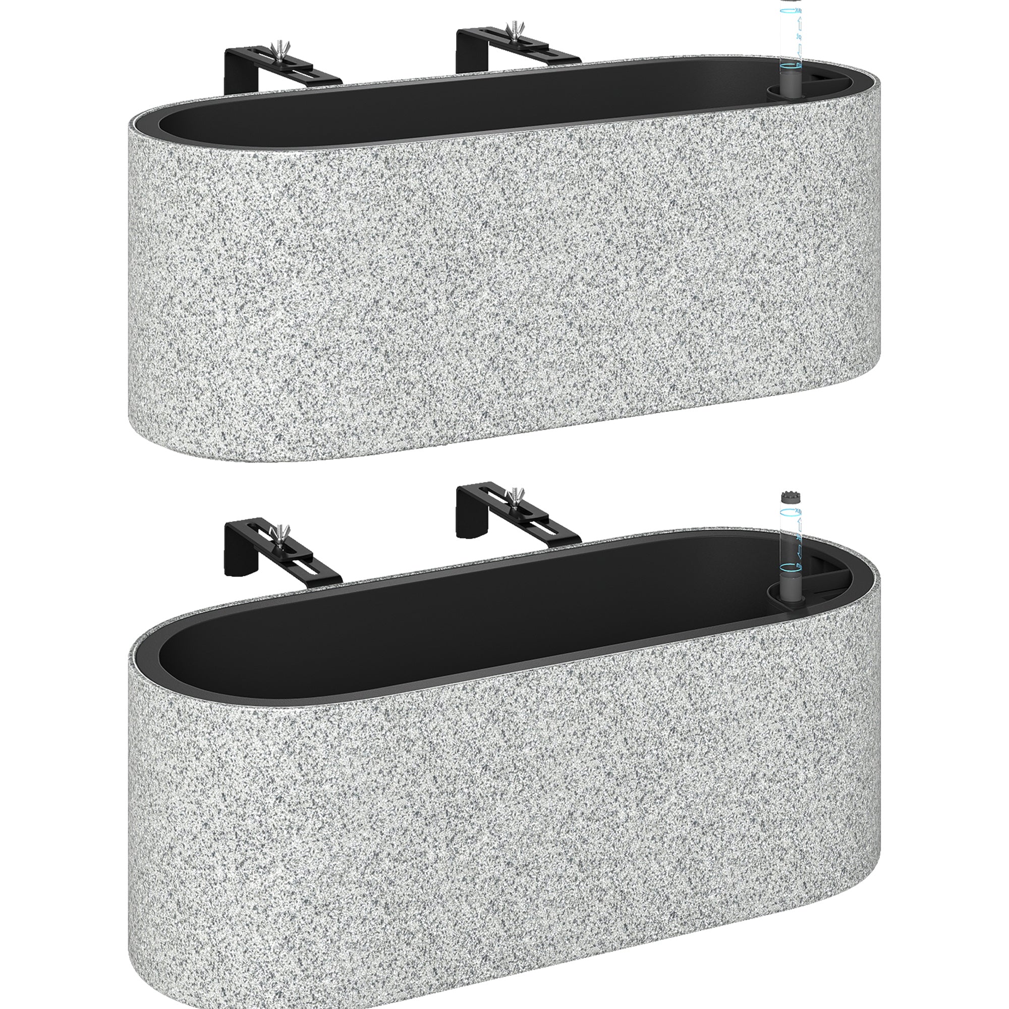 2-Pack Hanging Oval Planters with Self-Watering System, Drain Plug & Hooks — 42 x 16 x 15 cm (16.5 x 6.3 x 5.9 in), Light Gray