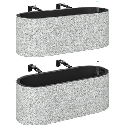 2-Pack Hanging Oval Planters with Self-Watering System, Drain Plug & Hooks — 42 x 16 x 15 cm (16.5 x 6.3 x 5.9 in), Light Gray