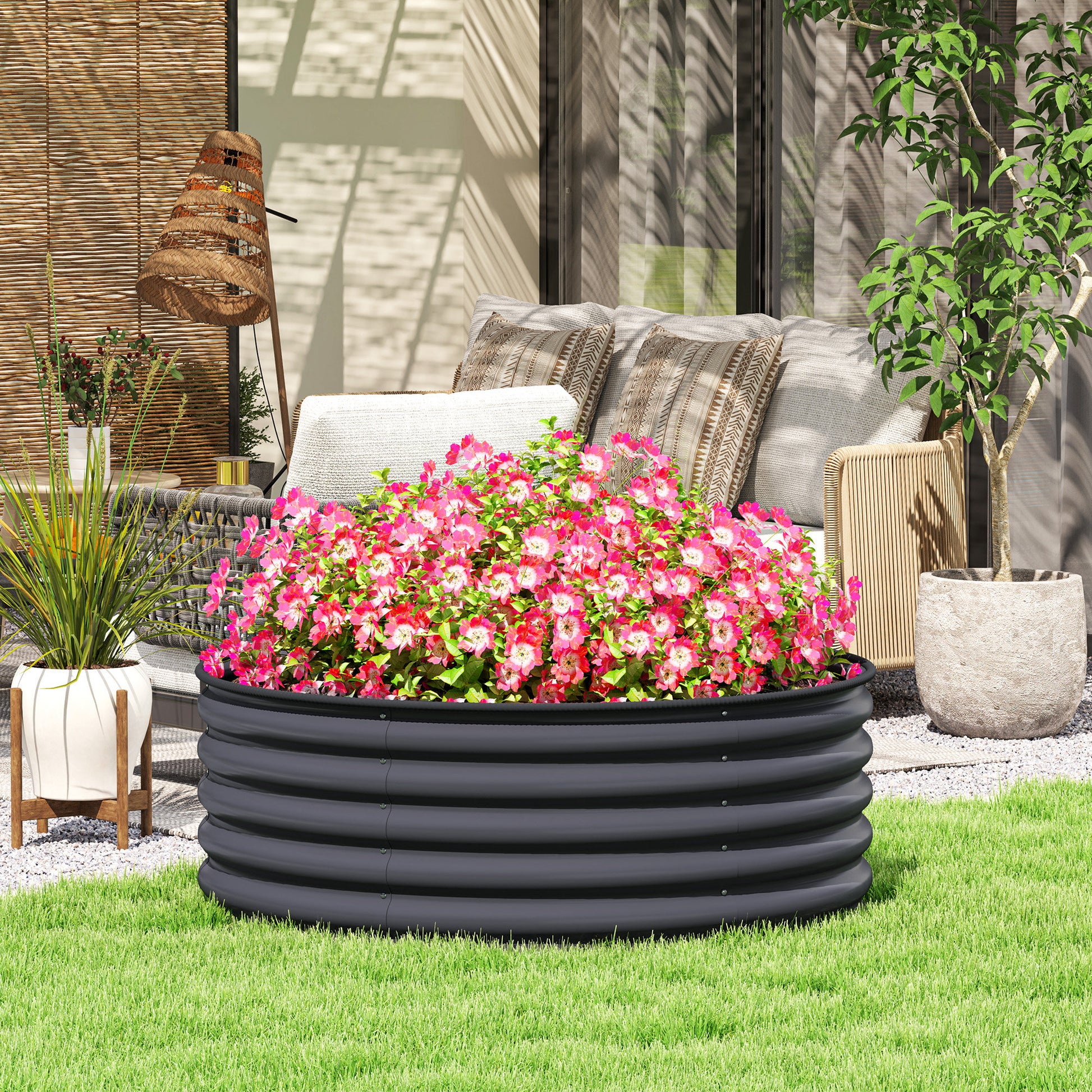 Steel Raised Garden Bed, Planter Bed Cold Frame Garden Box Stackable Flower Pot Stackable Plant Box 120x120x43cm Vegetable Bed for Garden Balcony Terrace, Planter for Flowers, Plants