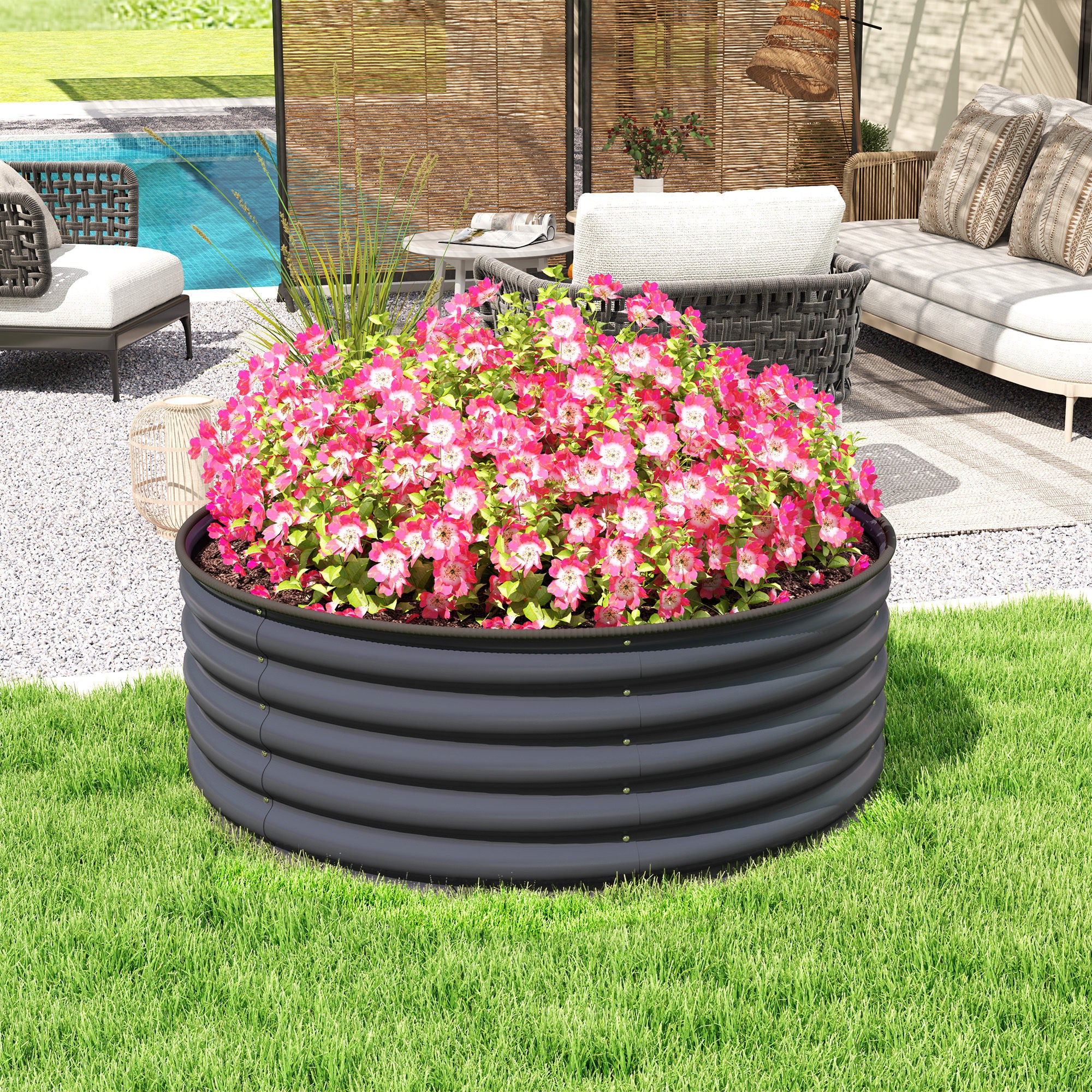 Steel Raised Garden Bed, Planter Bed Cold Frame Garden Box Stackable Flower Pot Stackable Plant Box 120x120x43cm Vegetable Bed for Garden Balcony Terrace, Planter for Flowers, Plants