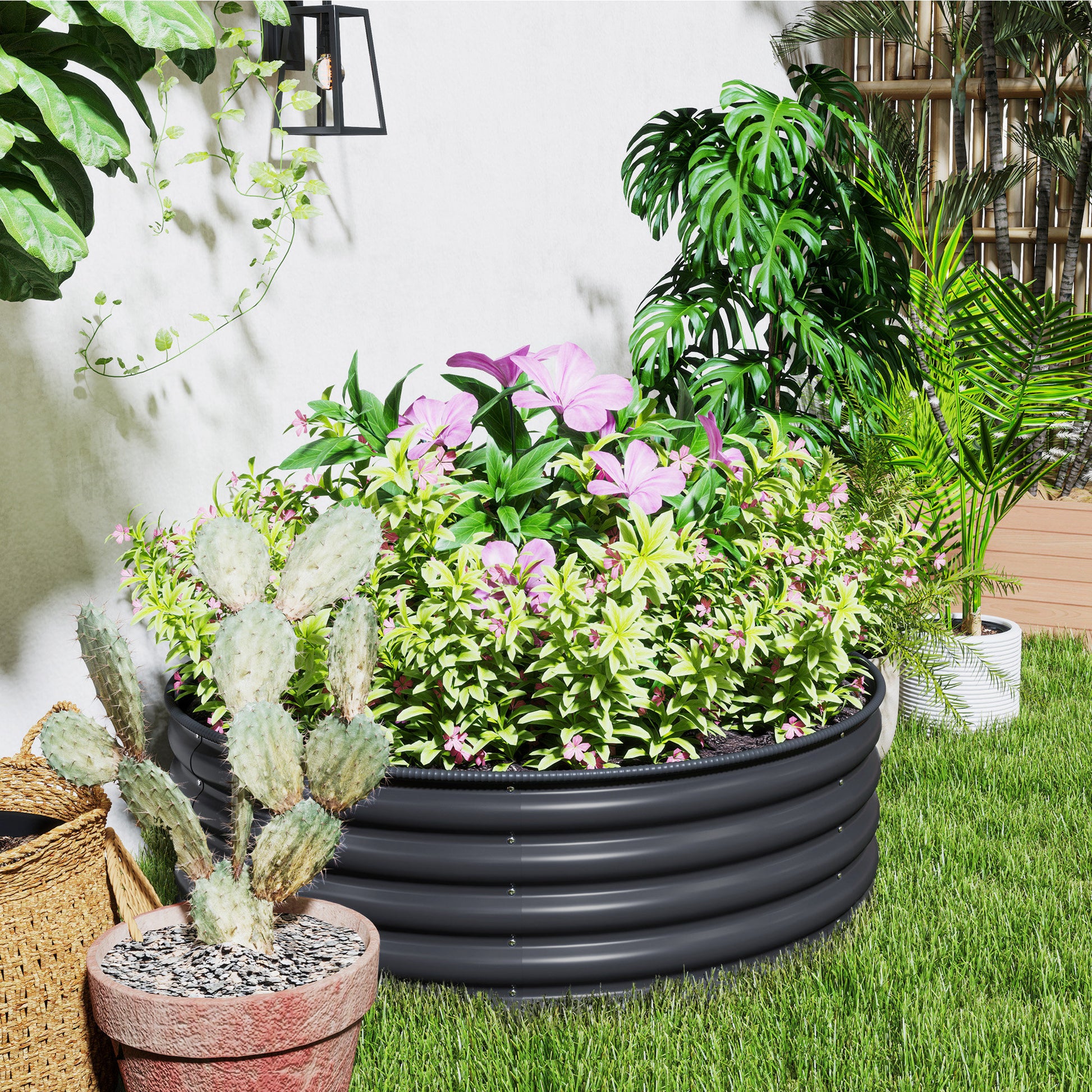 Steel Raised Garden Bed, Planter Bed Cold Frame Garden Box Stackable Flower Pot Stackable Plant Box 120x120x43cm Vegetable Bed for Garden Balcony Terrace, Planter for Flowers, Plants