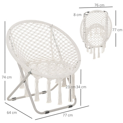 Hanging chair round garden moon chair papasan foldable great comfort macrame cotton polyester beige