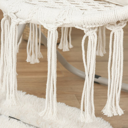 Hanging chair round garden moon chair papasan foldable great comfort macrame cotton polyester beige