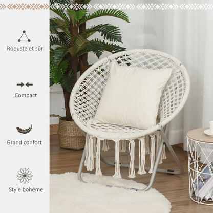 Hanging chair round garden moon chair papasan foldable great comfort macrame cotton polyester beige