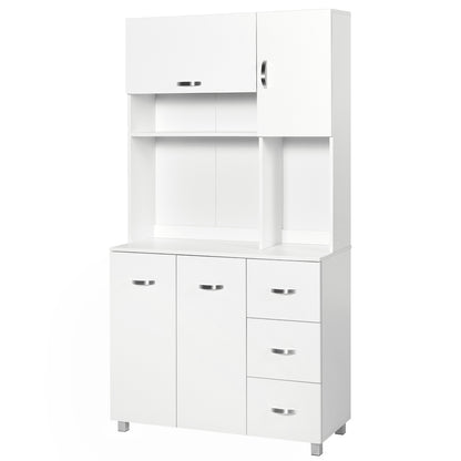 Kitchen Pantry Kitchen Cabinet Modern with 3 Drawers 4 Doors and Adjustable Shelves Auxiliary Furniture for Dining Room Living Room 100x39.5x183.5 cm White