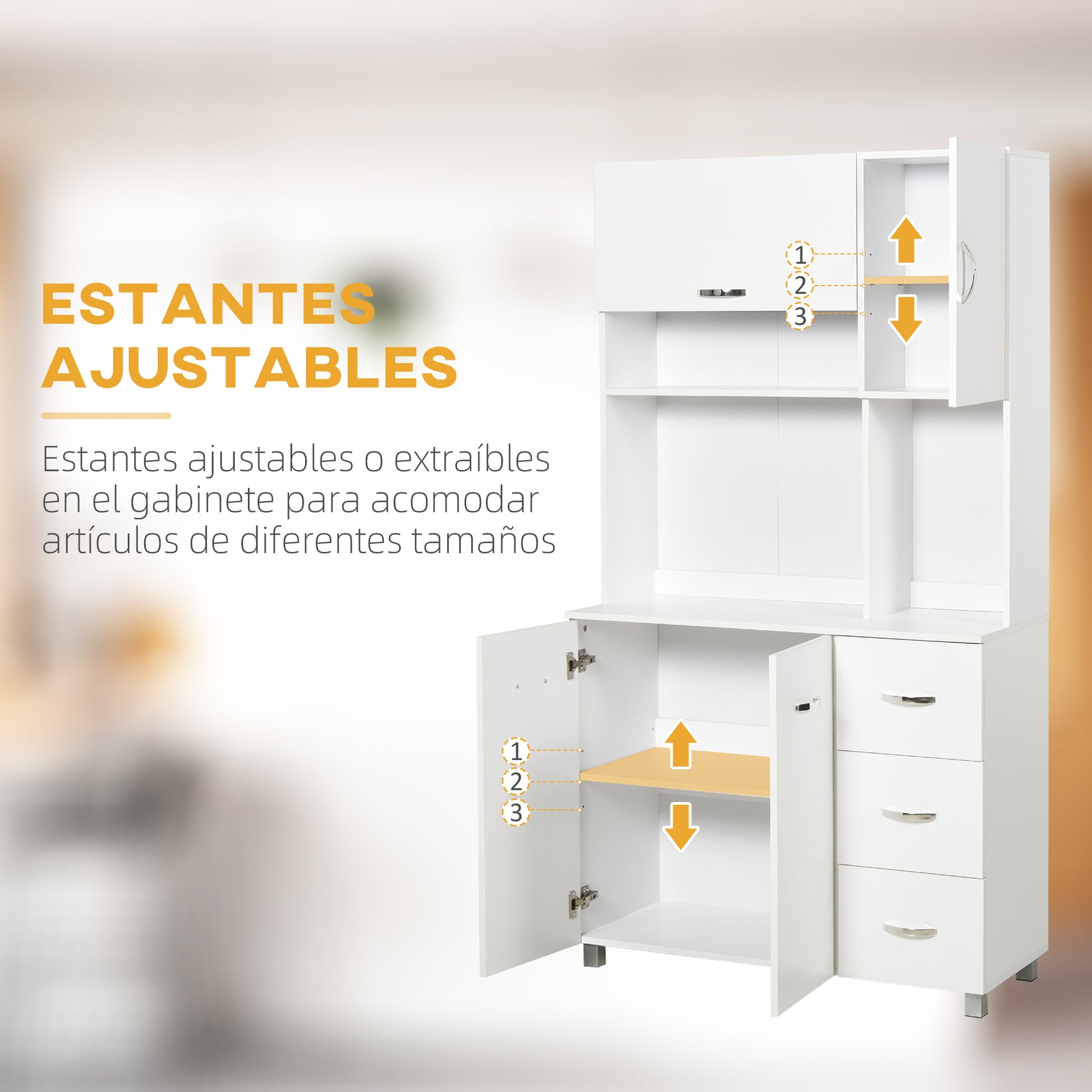 Kitchen Pantry Kitchen Cabinet Modern with 3 Drawers 4 Doors and Adjustable Shelves Auxiliary Furniture for Dining Room Living Room 100x39.5x183.5 cm White