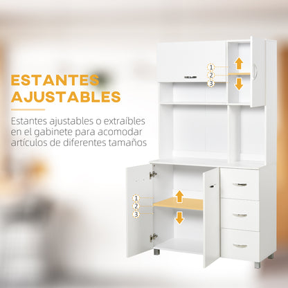 Kitchen Pantry Kitchen Cabinet Modern with 3 Drawers 4 Doors and Adjustable Shelves Auxiliary Furniture for Dining Room Living Room 100x39.5x183.5 cm White