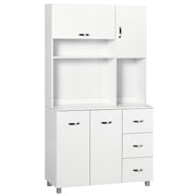 Kitchen Pantry Kitchen Cabinet Modern with 3 Drawers 4 Doors and Adjustable Shelves Auxiliary Furniture for Dining Room Living Room 100x39.5x183.5 cm White