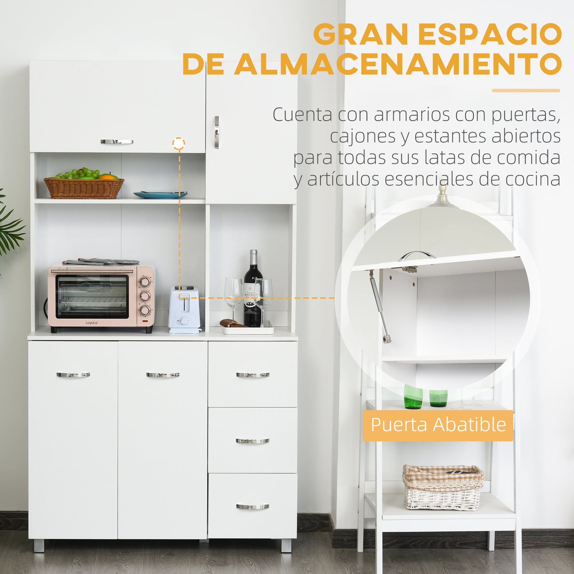 Kitchen Pantry Kitchen Cabinet Modern with 3 Drawers 4 Doors and Adjustable Shelves Auxiliary Furniture for Dining Room Living Room 100x39.5x183.5 cm White