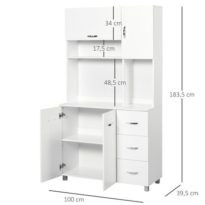 Kitchen Pantry Kitchen Cabinet Modern with 3 Drawers 4 Doors and Adjustable Shelves Auxiliary Furniture for Dining Room Living Room 100x39.5x183.5 cm White