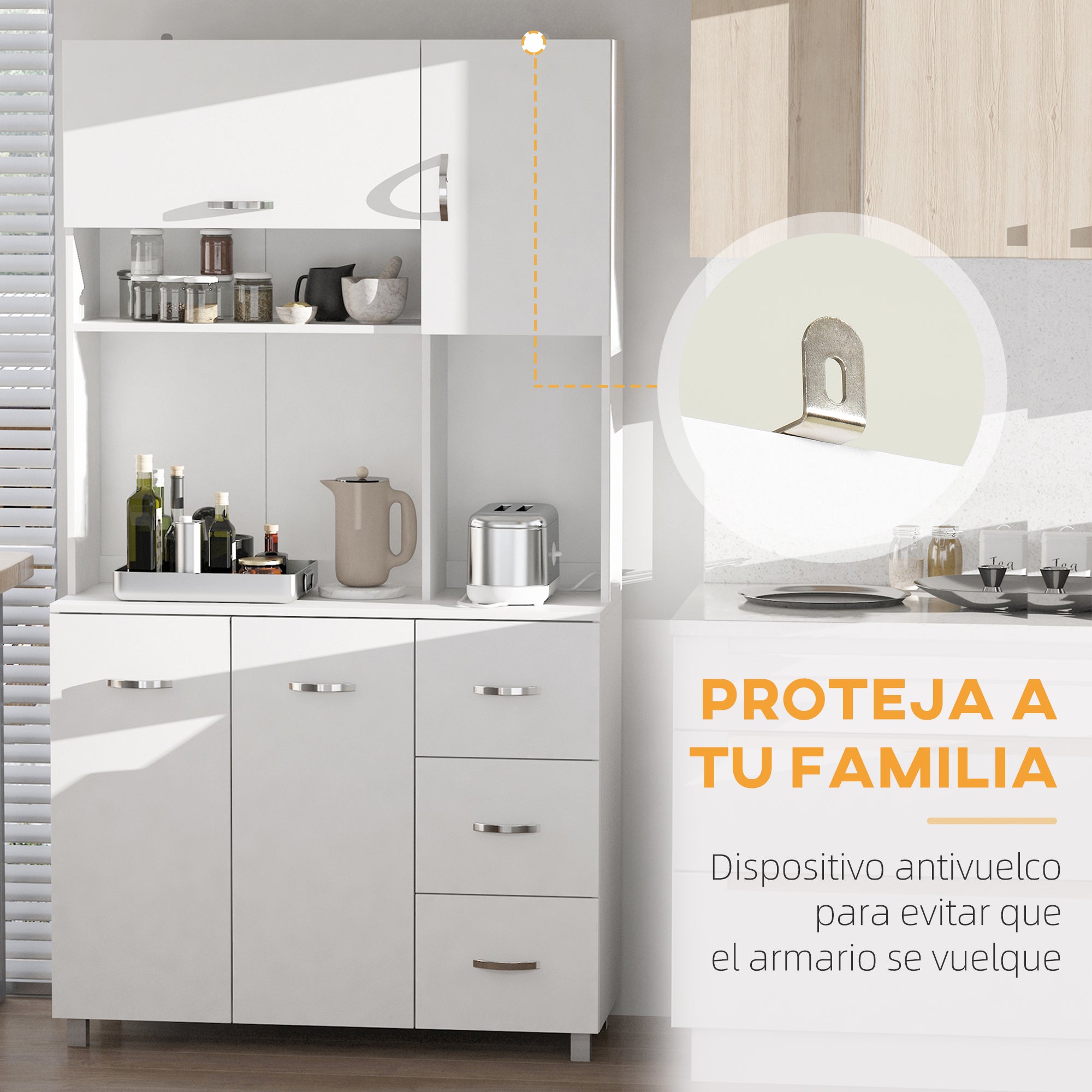 Kitchen Pantry Kitchen Cabinet Modern with 3 Drawers 4 Doors and Adjustable Shelves Auxiliary Furniture for Dining Room Living Room 100x39.5x183.5 cm White