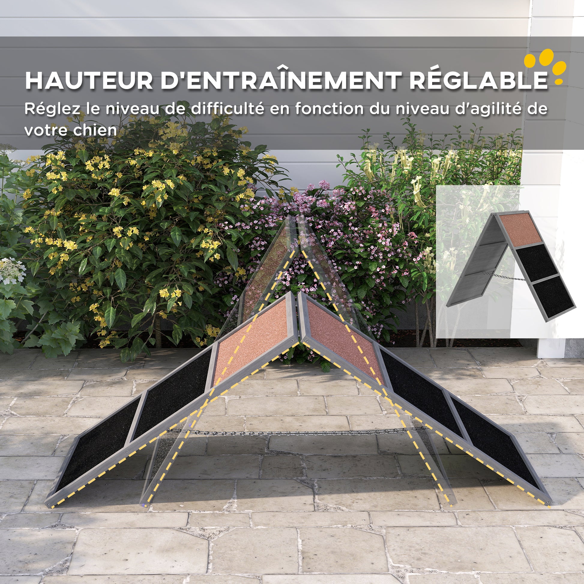 Dog Agility Ramp, agility equipment for dogs, A-frame design, non-slip surface, for dogs of all breeds, for garden, park, gray