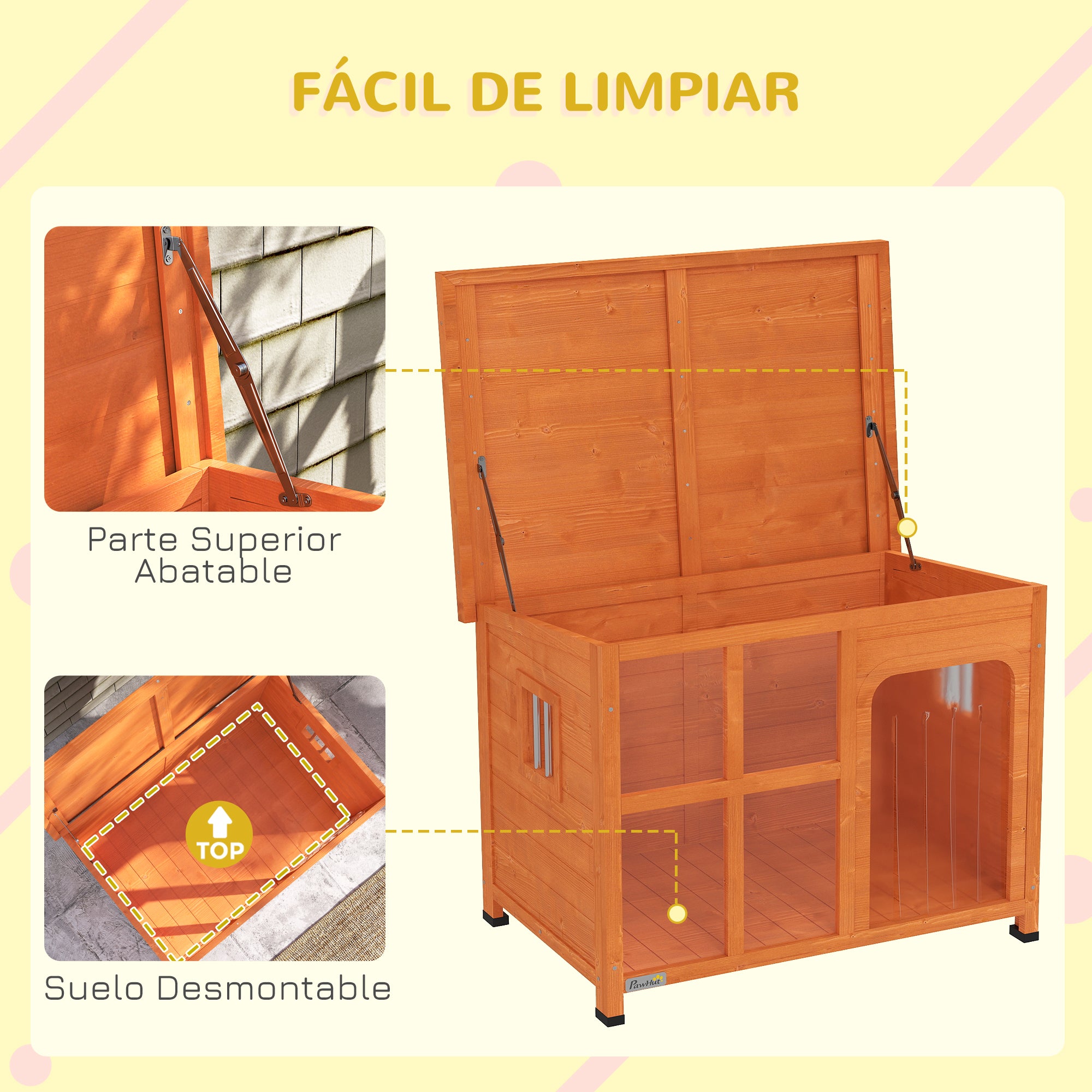 Dog House Outdoor Small and Medium Dog House with Flip Asphalt Roof Curtain Door Transparent Front Panel and Removable Base 90x62x71 cm Natural