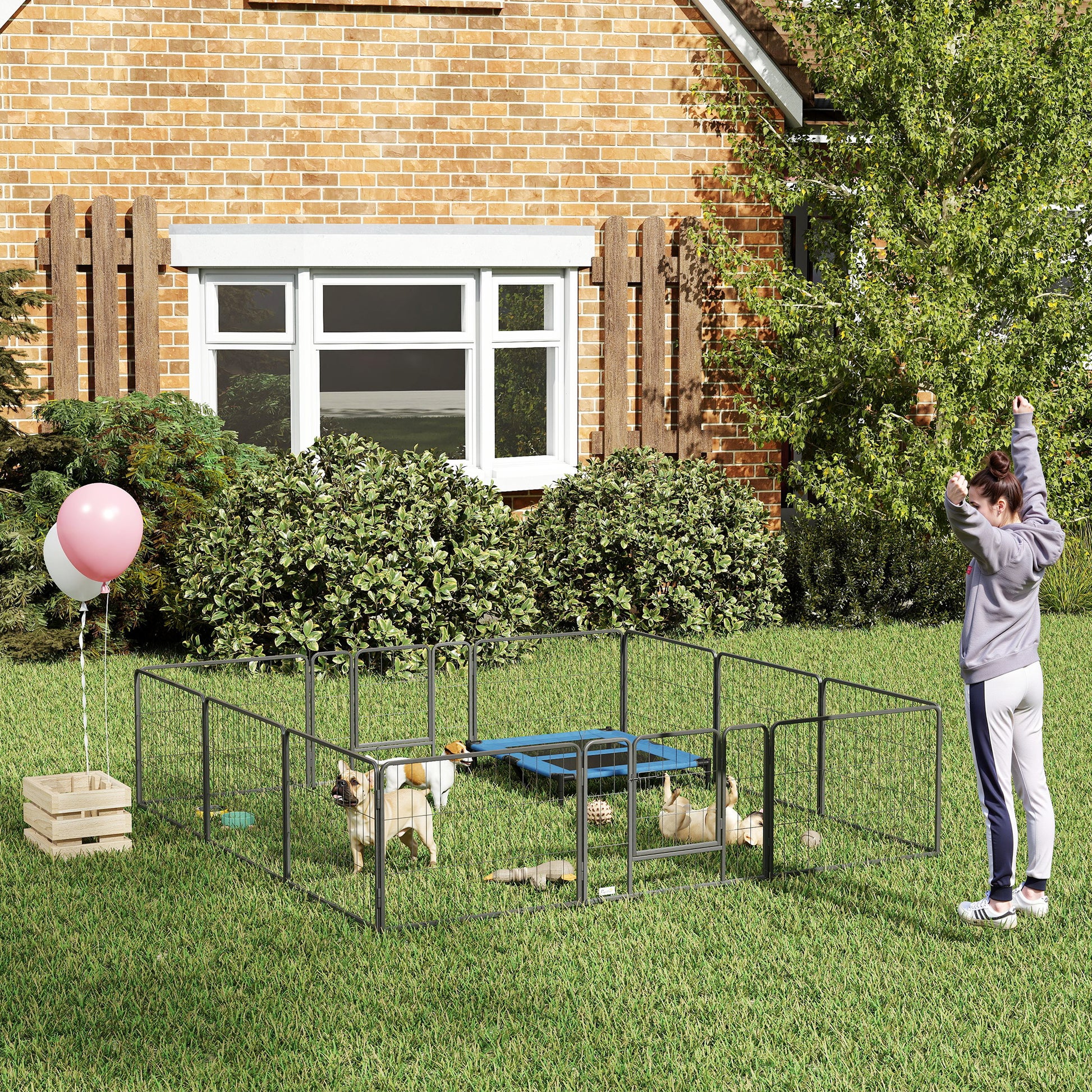 Puppy Playpen 60cm High, 12-Panel Dog Playpen with 2 Doors, DIY Dog Playpen Play Yard Enclosure Puppy Playpen for Medium Dogs, Rabbits, Guinea Pigs, Steel, Grey