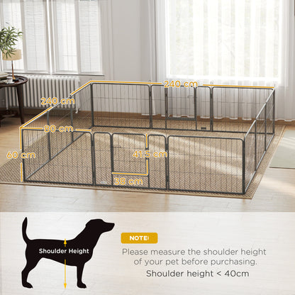Puppy Playpen 60cm High, 12-Panel Dog Playpen with 2 Doors, DIY Dog Playpen Play Yard Enclosure Puppy Playpen for Medium Dogs, Rabbits, Guinea Pigs, Steel, Grey