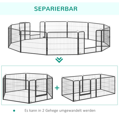 Puppy Playpen 60cm High, 12-Panel Dog Playpen with 2 Doors, DIY Dog Playpen Play Yard Enclosure Puppy Playpen for Medium Dogs, Rabbits, Guinea Pigs, Steel, Grey