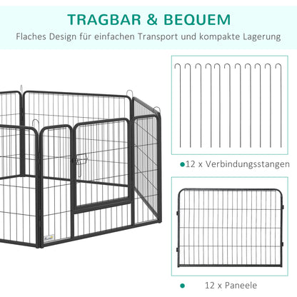 Puppy Playpen 60cm High, 12-Panel Dog Playpen with 2 Doors, DIY Dog Playpen Play Yard Enclosure Puppy Playpen for Medium Dogs, Rabbits, Guinea Pigs, Steel, Grey
