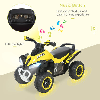 HOMCOM Voiture à Pédales pour Enfants, Go Kart à Pousser avec Jouet à Roulettes pour Enfants de 18-36 mois, Lumières & Musique, Plastique Acier Jaune 67,5 x 38 x 44 cm