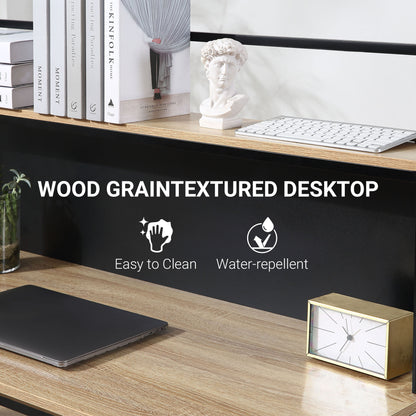 HOMCOM Schreifdesk mat Lagerung - Computerdesk mat 4 Regaler, groussen Dëschplack an schwaarze Plack fir Wunnzimmerschlofkummer 120L x 53W x 126H cm, Eech an schwaarz