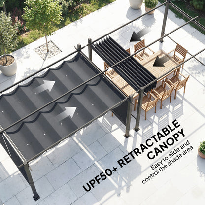 13' x 10' (4 x 3 m) Retractable Garden Pergola with 4 Automatic Roll-Up Curtains, UV50+ Canopy, Aluminum Frame, Integrated Drainage — Dark Gray