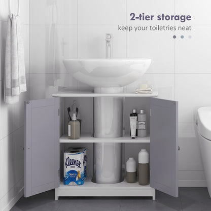 Bathroom Sink Cabinet - sink unit - 2-door cupboard with shelf - dim. 60L x 30W x 60H cm - in gray white wood